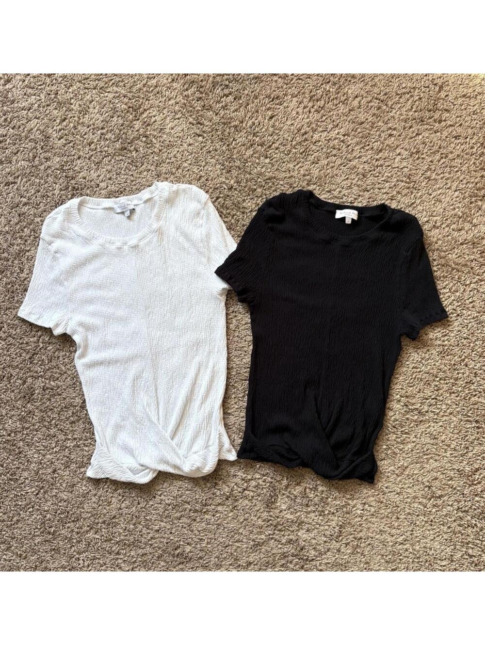 Michael Stars Ribbed Short Sleeve Tee Pair in White and Black